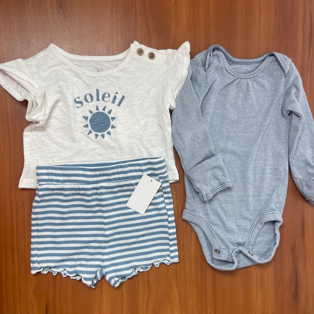 Baby Girls Bundle Cloud Island Soleil Shorts Set & Carters Bodysuit 0-3M Blue